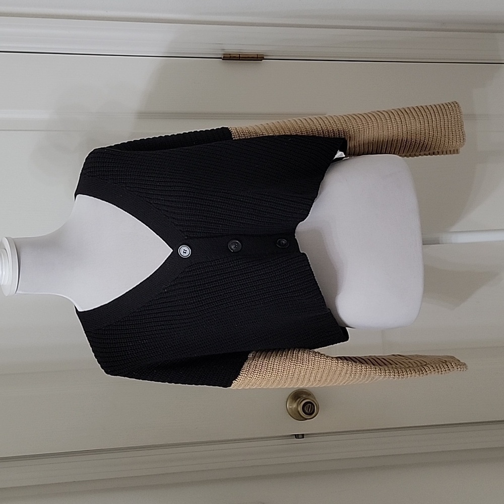 Forever 21 Size S Black with Tan Sleeves Cropped Button Down Cardigan Sweater